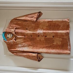 Vintage Banana Cabana Silk Shirt Button Up Hawaiian Tan Beige Large